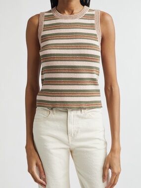 Veronica Beard Jerrell Stripe Stretch Cotton Rib Tank Top Size XS